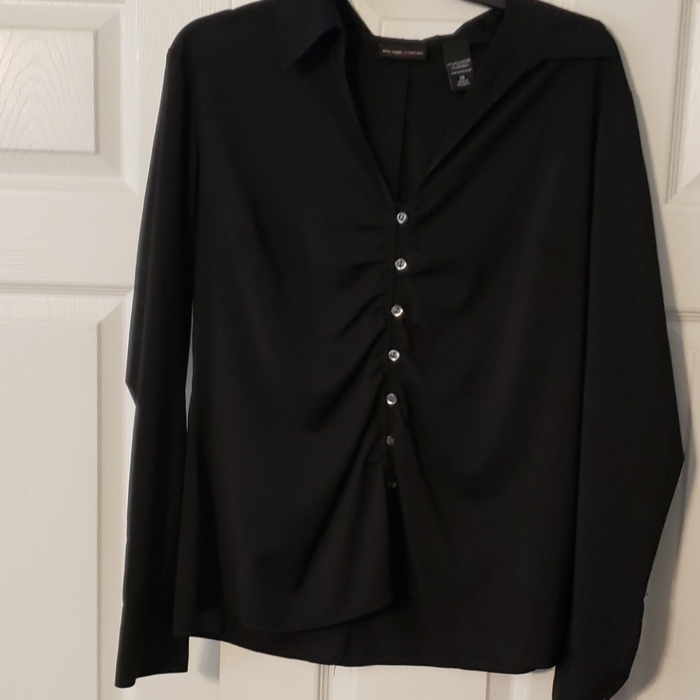 NY &Co Ruched Front Buttoned Black Blouse